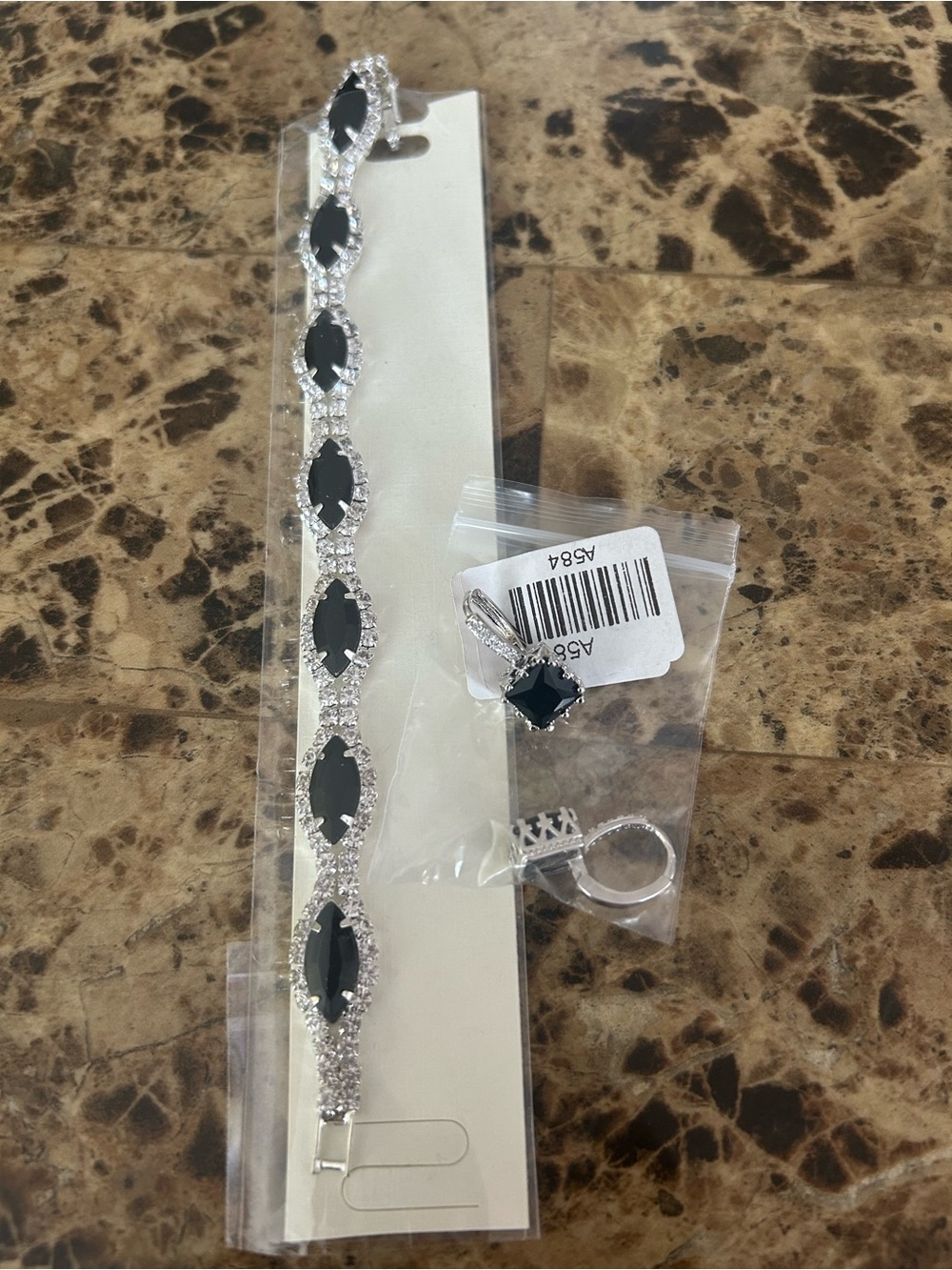 Black Crystal Tennis Bracelet and Earring Set - Women Accessories